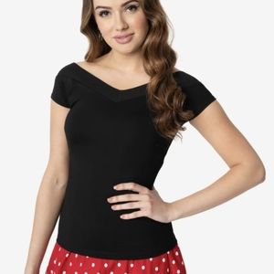 Unique Vintage black vneck top NWT size 1X